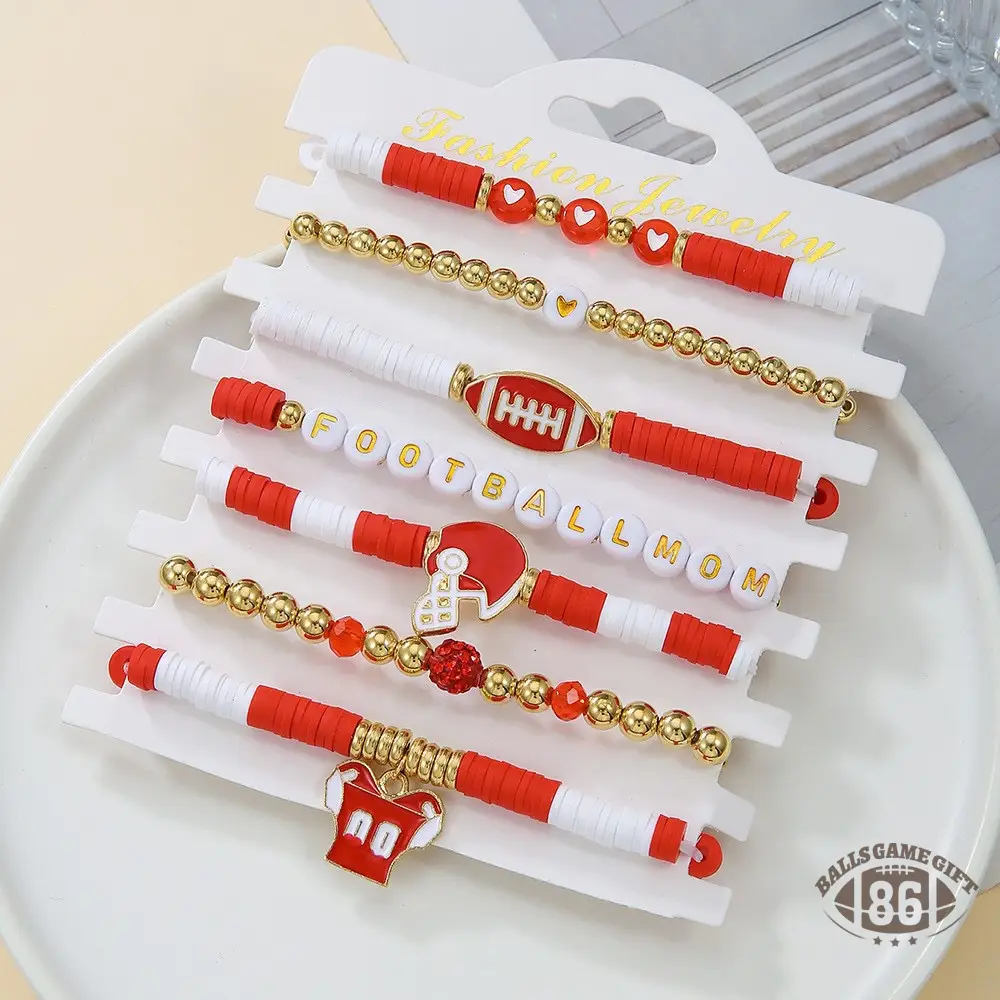 Football Game Day Stackable Beaded Bracelets Set Mom Fans Game Day Jewelry Gift