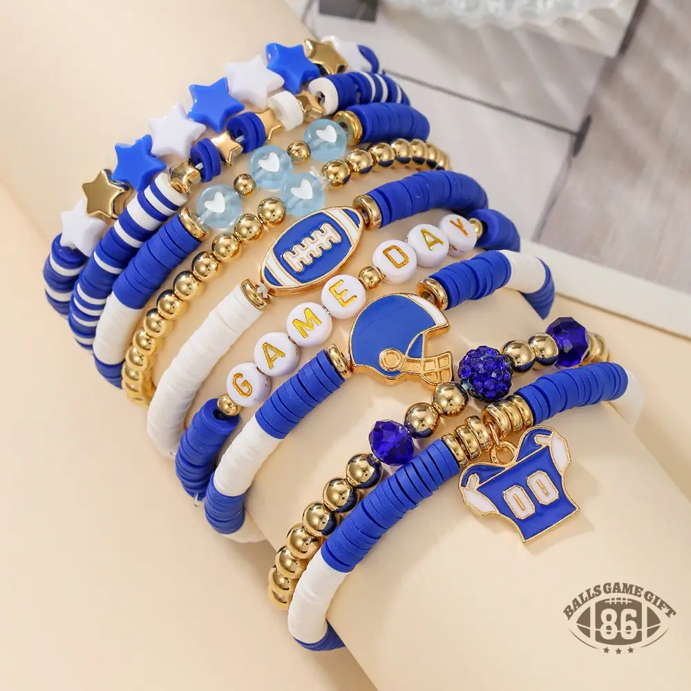 Football Game Day Stackable Beaded Bracelets Set Mom Fans Game Day Jewelry Gift