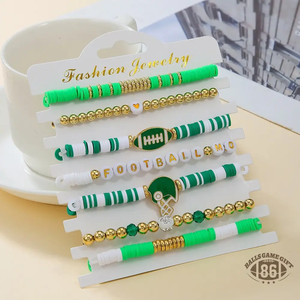 Football Game Day Stackable Beaded Bracelets Set Mom Fans Game Day Jewelry Gift