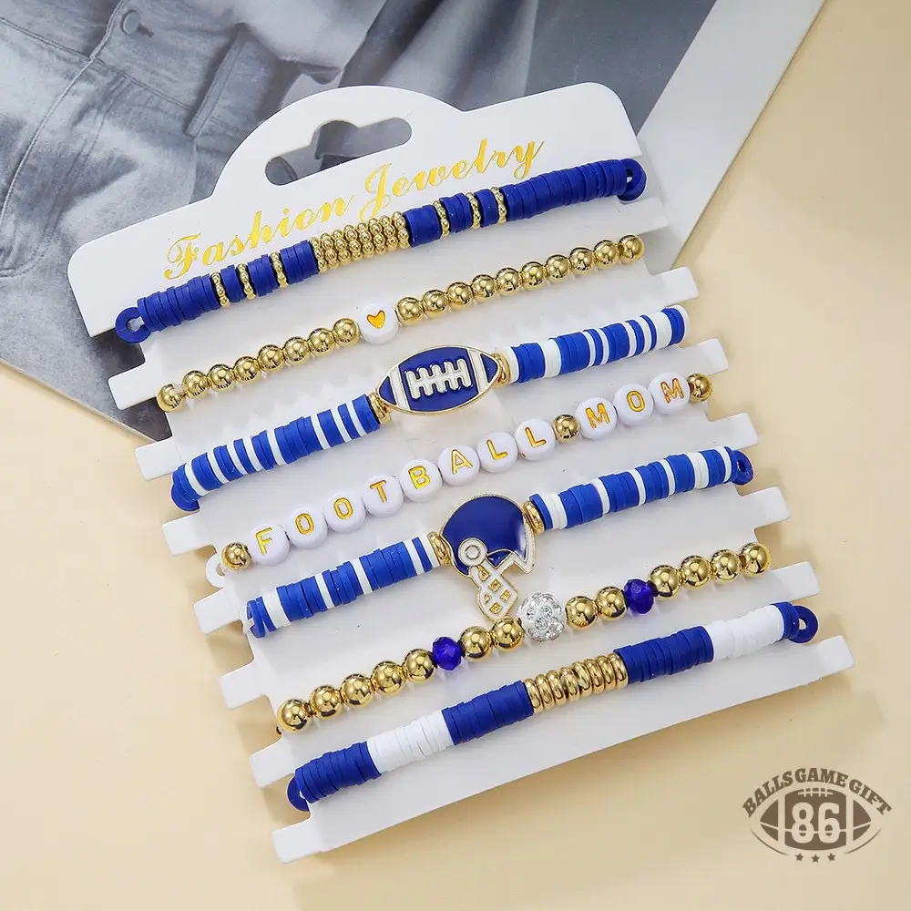 Football Game Day Stackable Beaded Bracelets Set Mom Fans Game Day Jewelry Gift