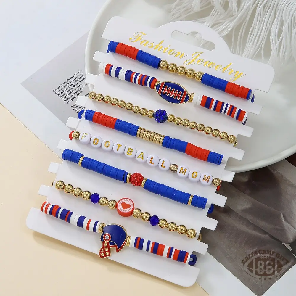 Football Game Day Stackable Beaded Bracelets Set Mom Fans Game Day Jewelry Gift