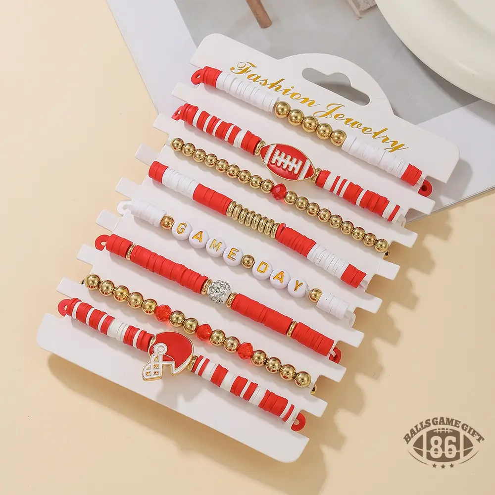 Football Game Day Stackable Beaded Bracelets Set Mom Fans Game Day Jewelry Gift