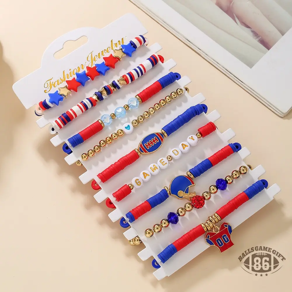 Football Game Day Stackable Beaded Bracelets Set Mom Fans Game Day Jewelry Gift