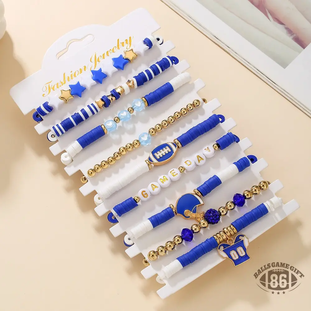 Football Game Day Stackable Beaded Bracelets Set Mom Fans Game Day Jewelry Gift