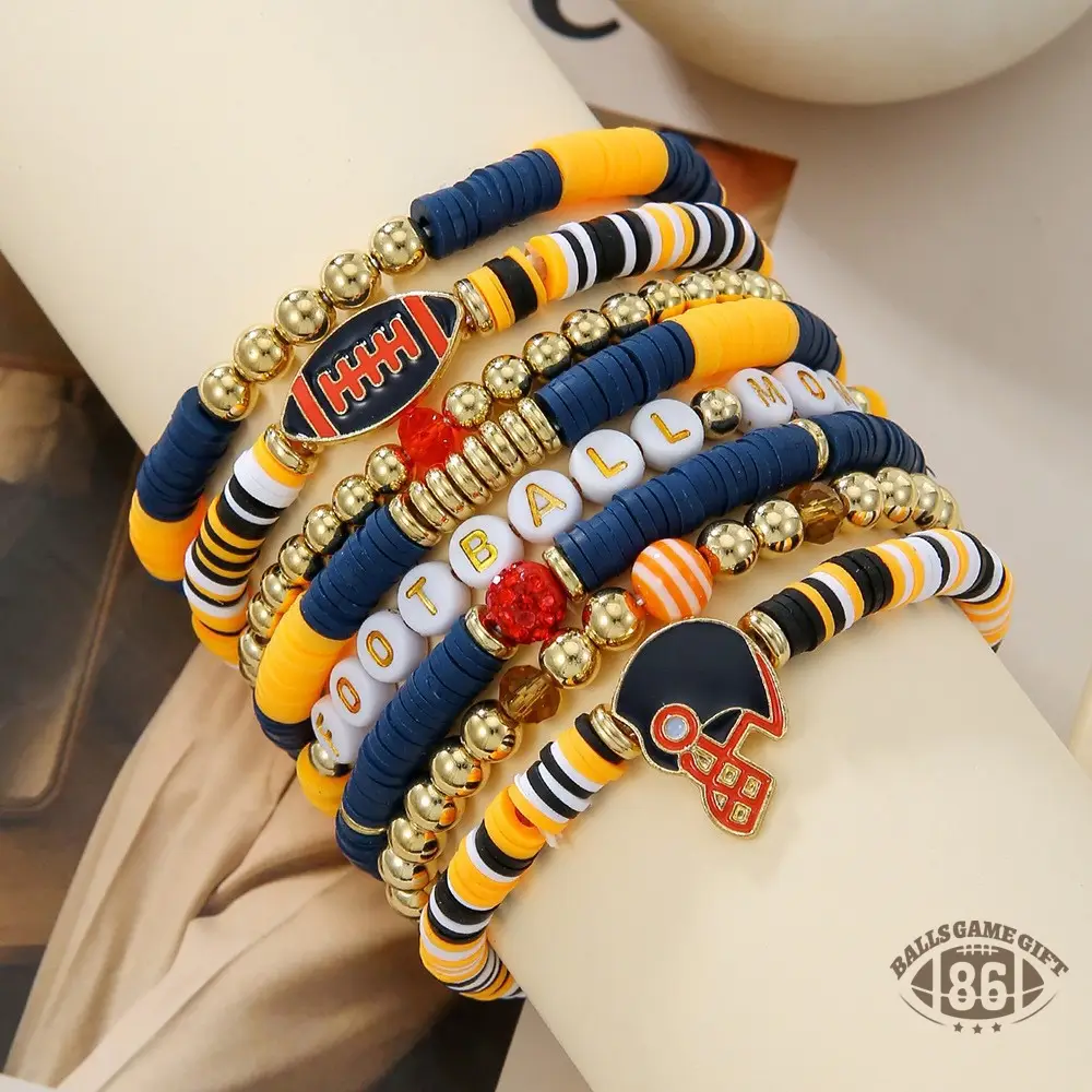 Football Game Day Stackable Beaded Bracelets Set Mom Fans Game Day Jewelry Gift