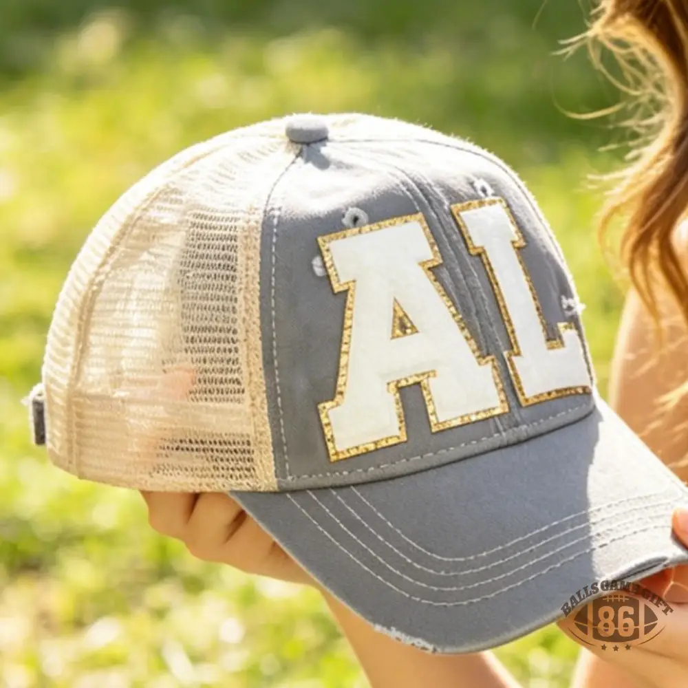 Game Day Custom Initial Chenille Patch Washed Distressed Mesh Back Trucker Hat