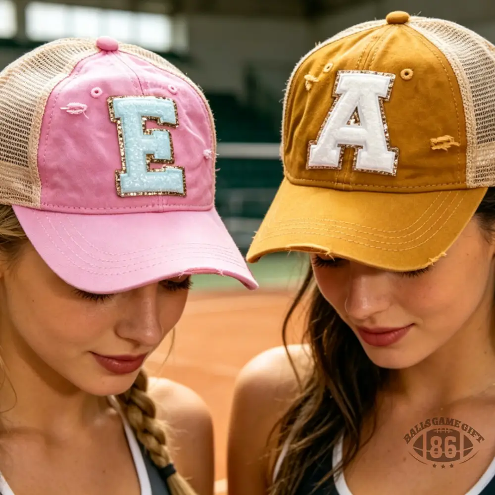 Game Day Custom Initial Chenille Patch Washed Distressed Mesh Back Trucker Hat