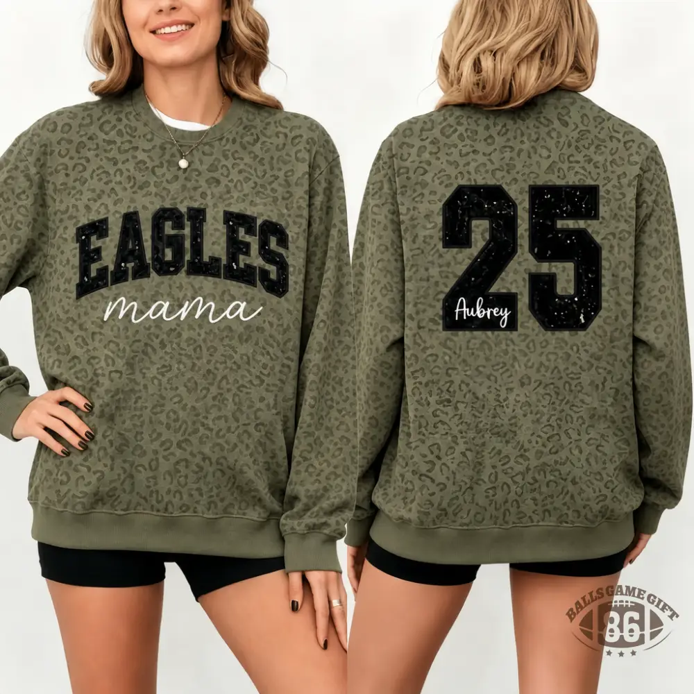 Game Day Mama Sweatshirt, Custom Team Name & Sequin-Effect Number Oversized Crewneck Football Mom Pullover