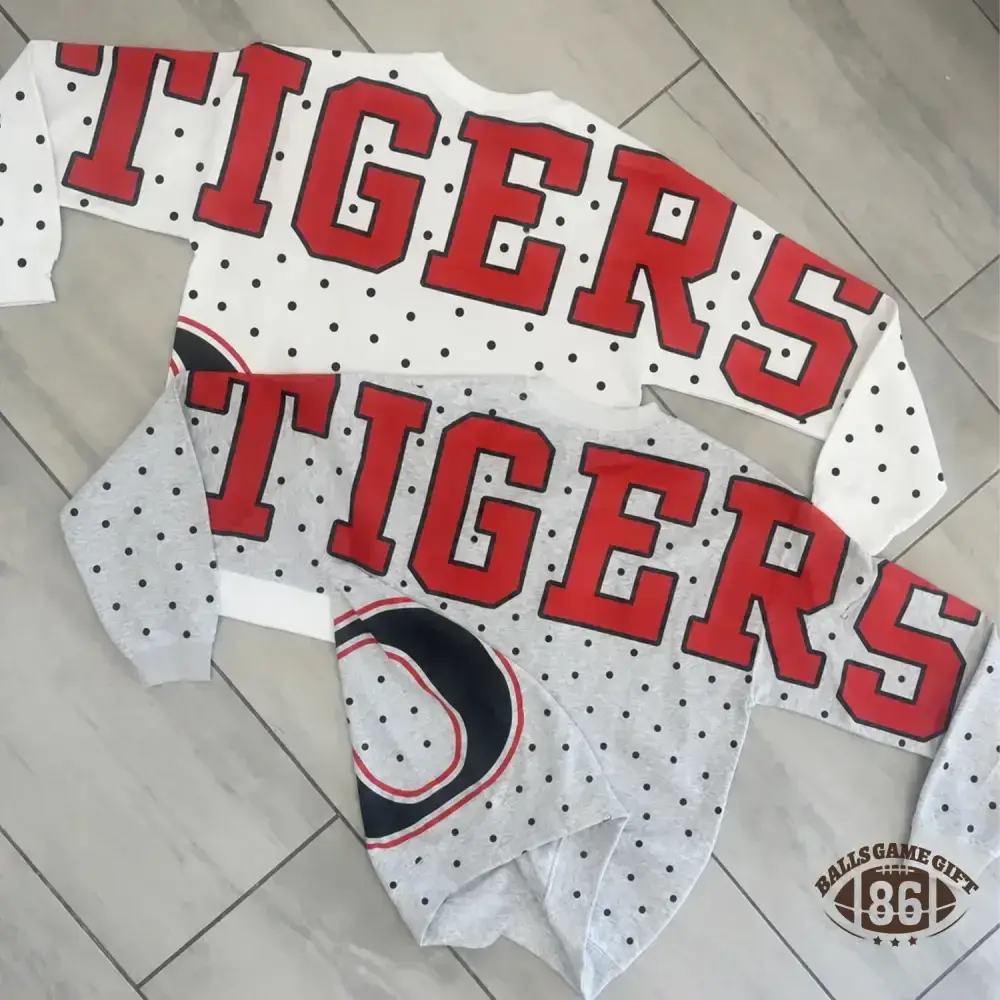 Custom School Spirit Polka‑Dot Sweatshirt, Vintage Print Letter Team Fan Crewneck