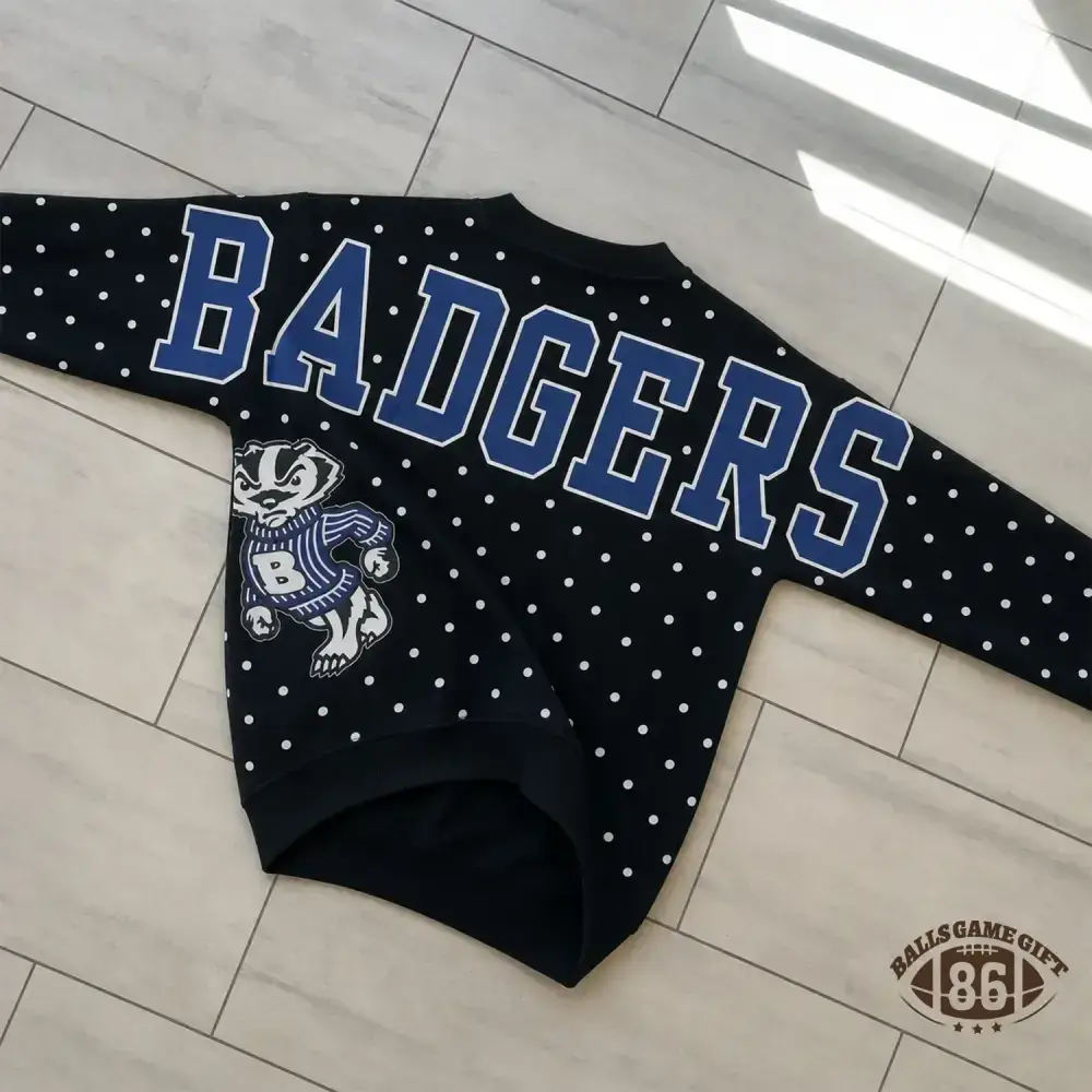 Custom School Spirit Polka‑Dot Sweatshirt, Vintage Print Letter Team Fan Crewneck
