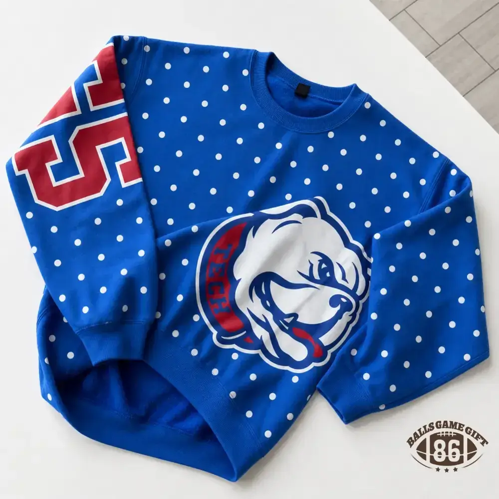 Custom School Spirit Polka‑Dot Sweatshirt, Vintage Print Letter Team Fan Crewneck