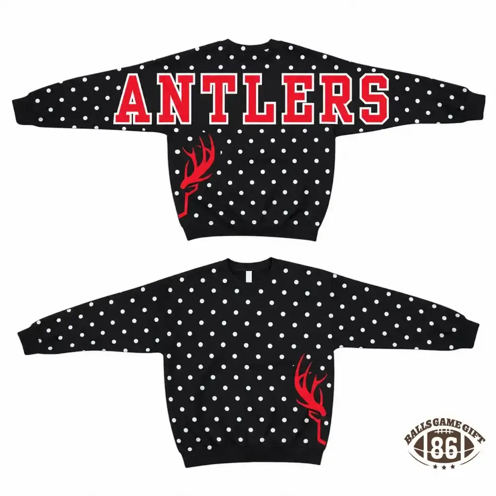 Custom School Spirit Polka‑Dot Sweatshirt, Vintage Print Letter Team Fan Crewneck