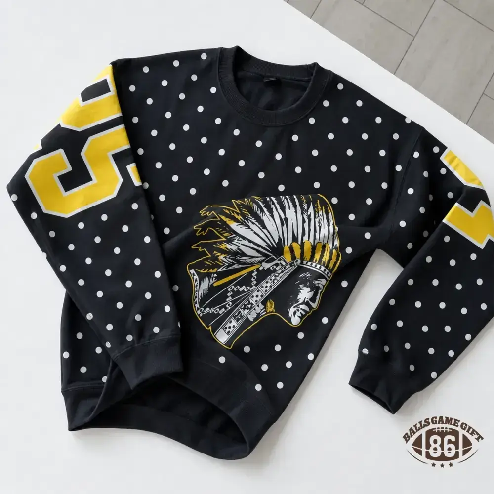 Custom School Spirit Polka‑Dot Sweatshirt, Vintage Print Letter Team Fan Crewneck