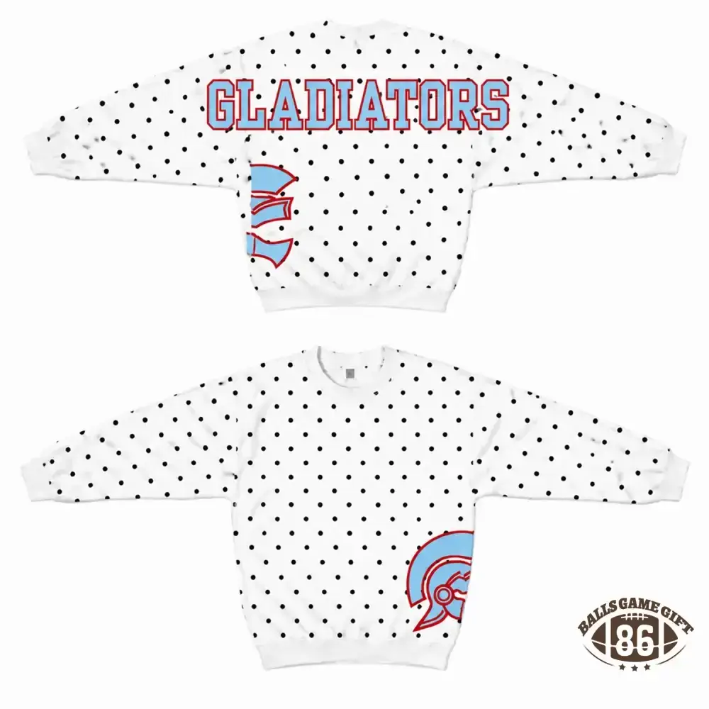 Custom School Spirit Polka‑Dot Sweatshirt, Vintage Print Letter Team Fan Crewneck