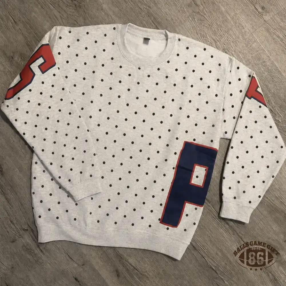 Custom School Spirit Polka‑Dot Sweatshirt, Vintage Print Letter Team Fan Crewneck
