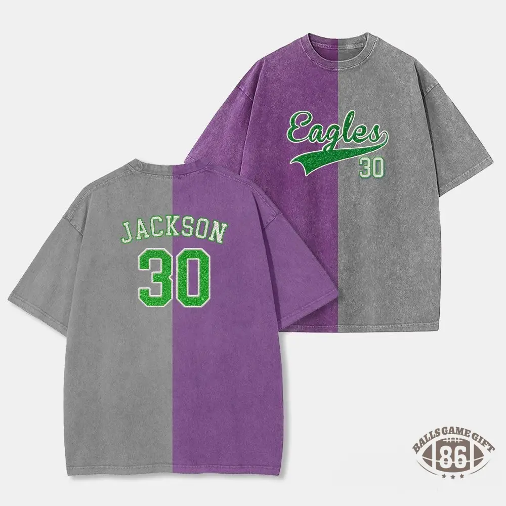 Proudstitch Glitter Embroidered Team Name Two Tone Vintage Washed T-Shirt For Game Day