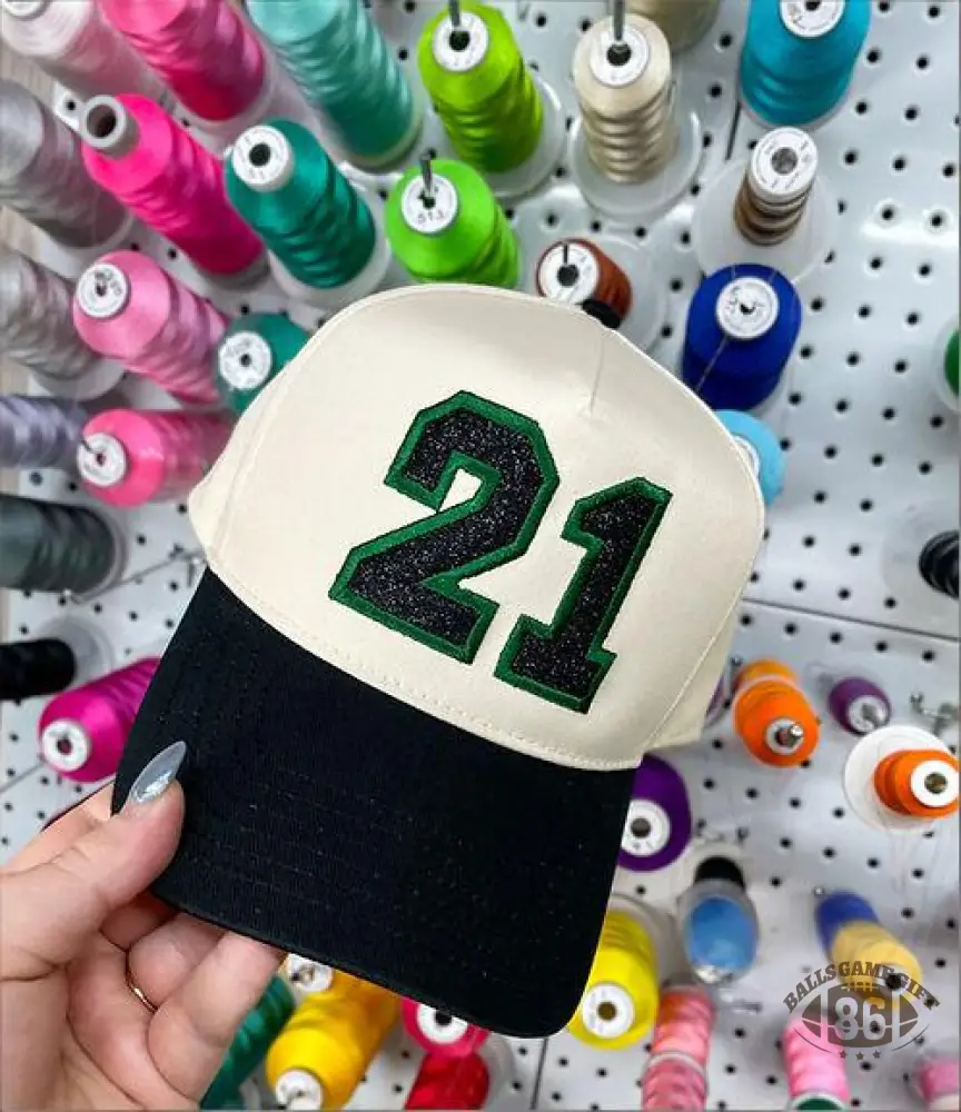 Glitter Sports Hat Custom Number or Letter Game Day Baseball Cap