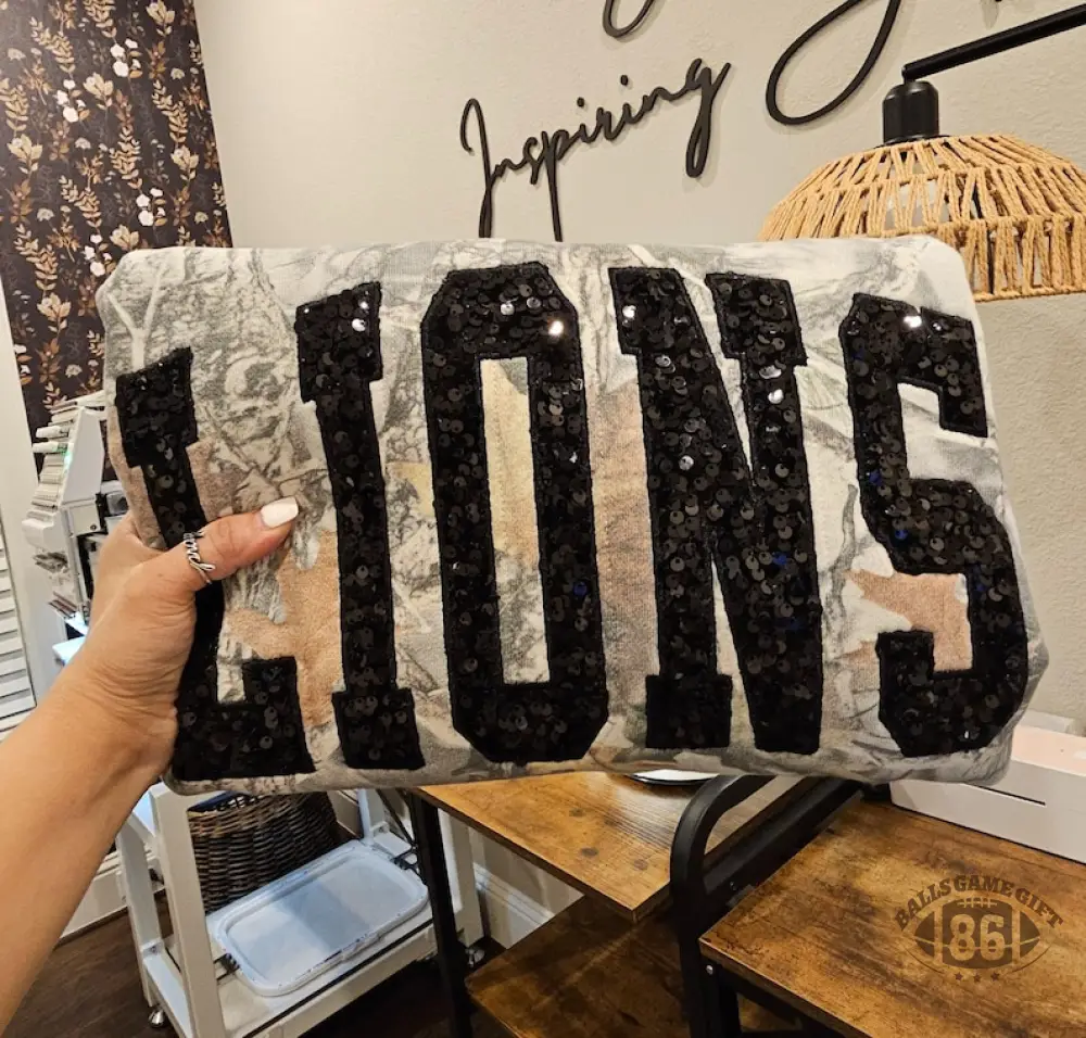 Custom Embroidered Sequin Camo Sweatshirt, Personalized Varsity Crewneck, Hunting Style Apparel
