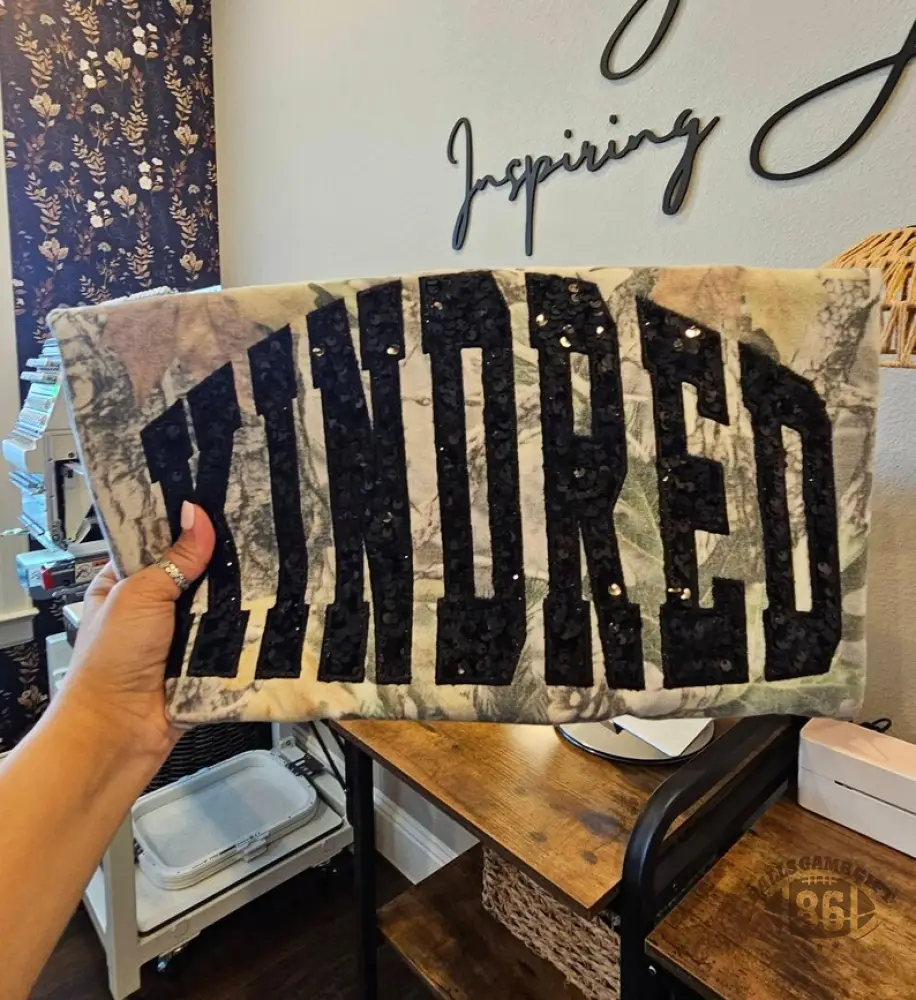 Custom Embroidered Sequin Camo Sweatshirt, Personalized Varsity Crewneck, Hunting Style Apparel