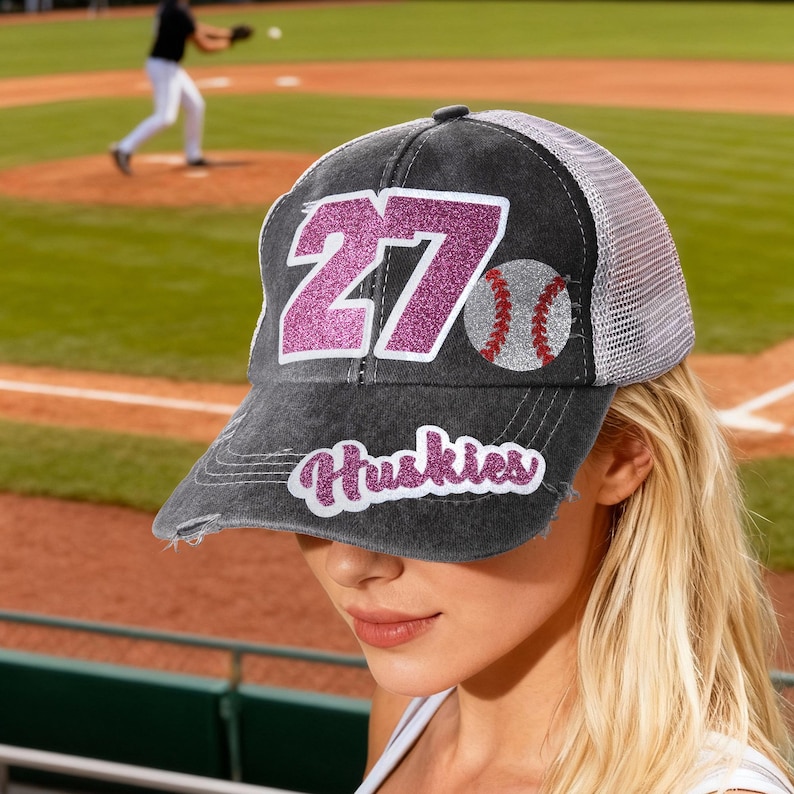 Personalized Multicolor Glitter Baseball Cap, Custom Name & Number Mesh Cap for Soccer Softball Fans, Outdoor Game Day Gift