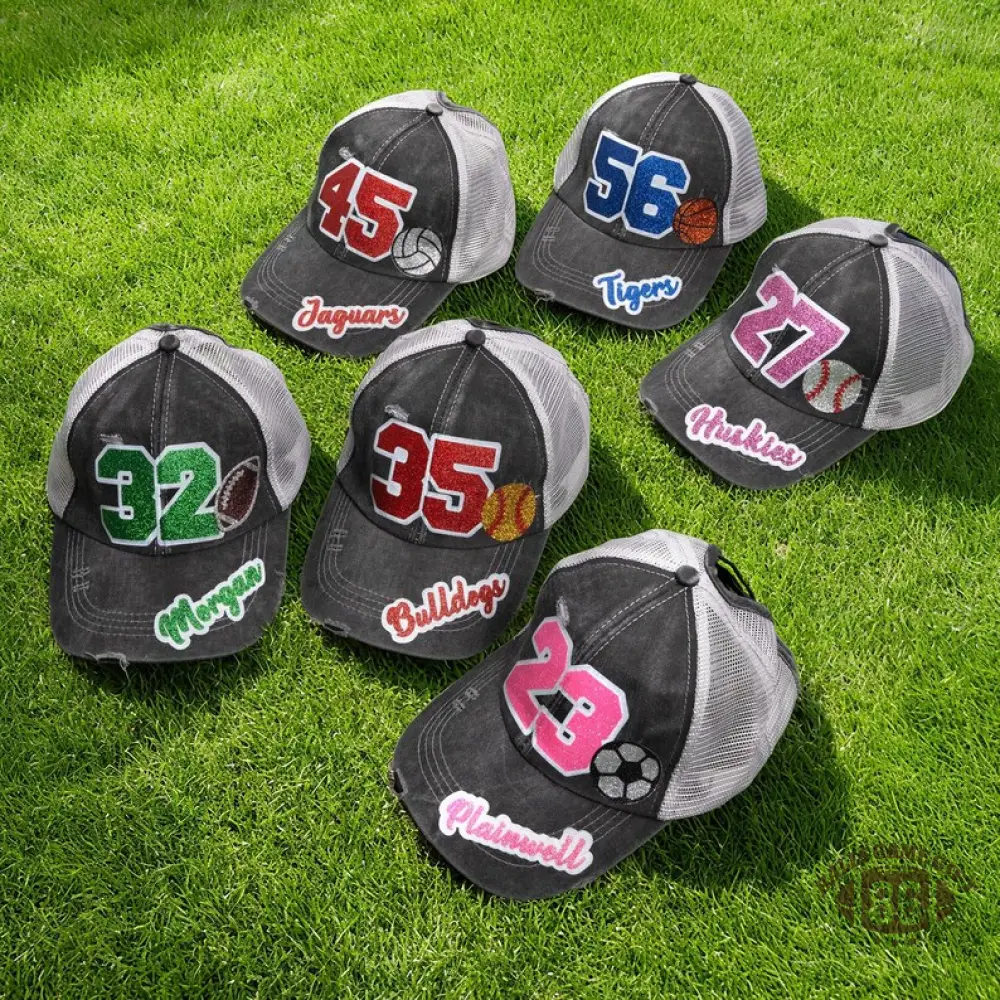 Personalized Multicolor Glitter Baseball Cap, Custom Name & Number Mesh Cap for Soccer Softball Fans, Outdoor Game Day Gift