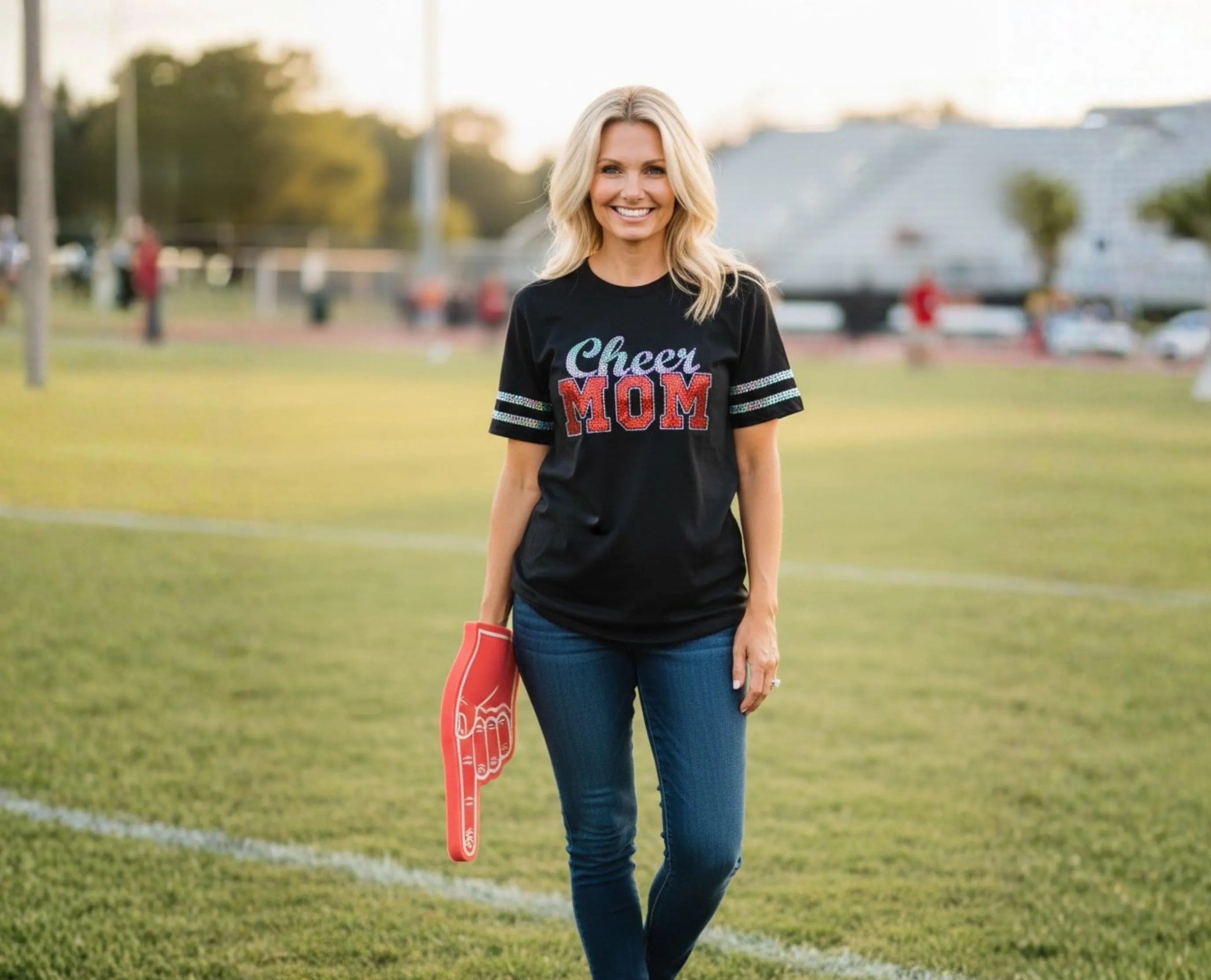 Your Go-To Cheer Mom Shirt ✨ Sparkly, Bold & Perfect for Game Day