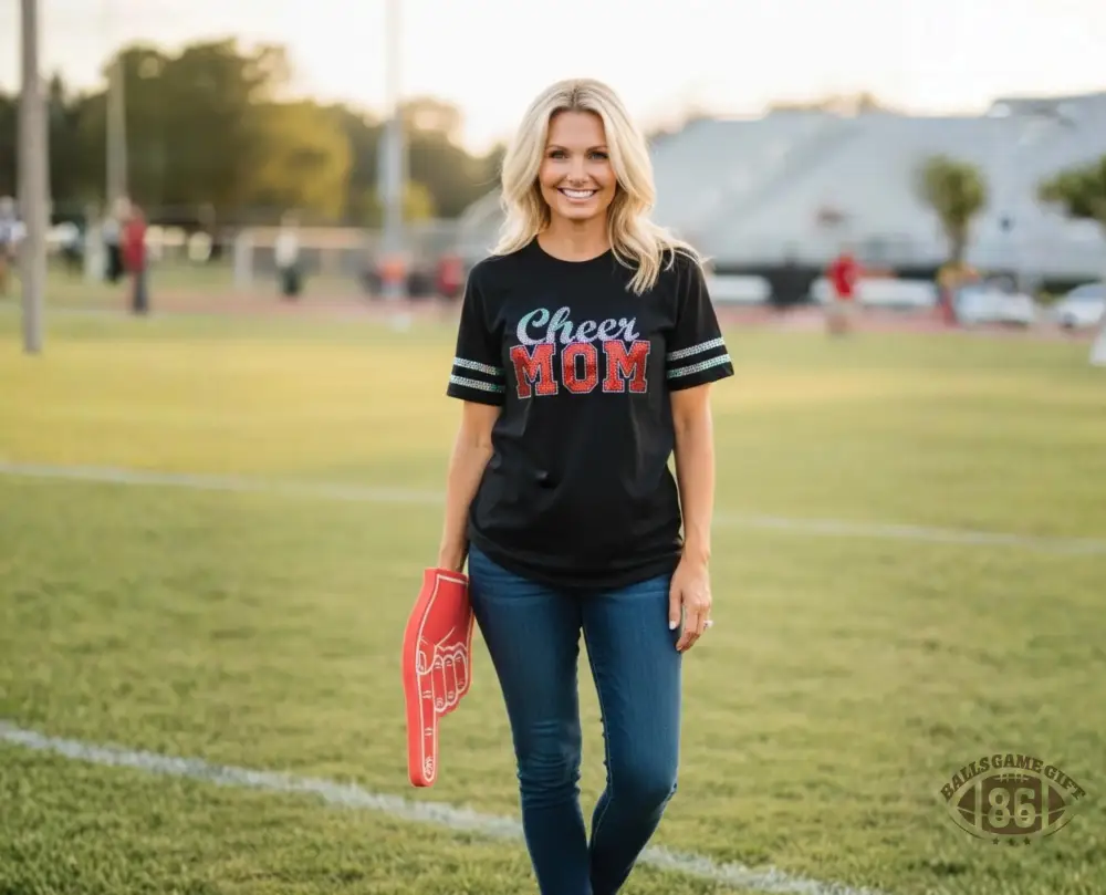 Your Go-To Cheer Mom Shirt ✨ Sparkly, Bold & Perfect for Game Day