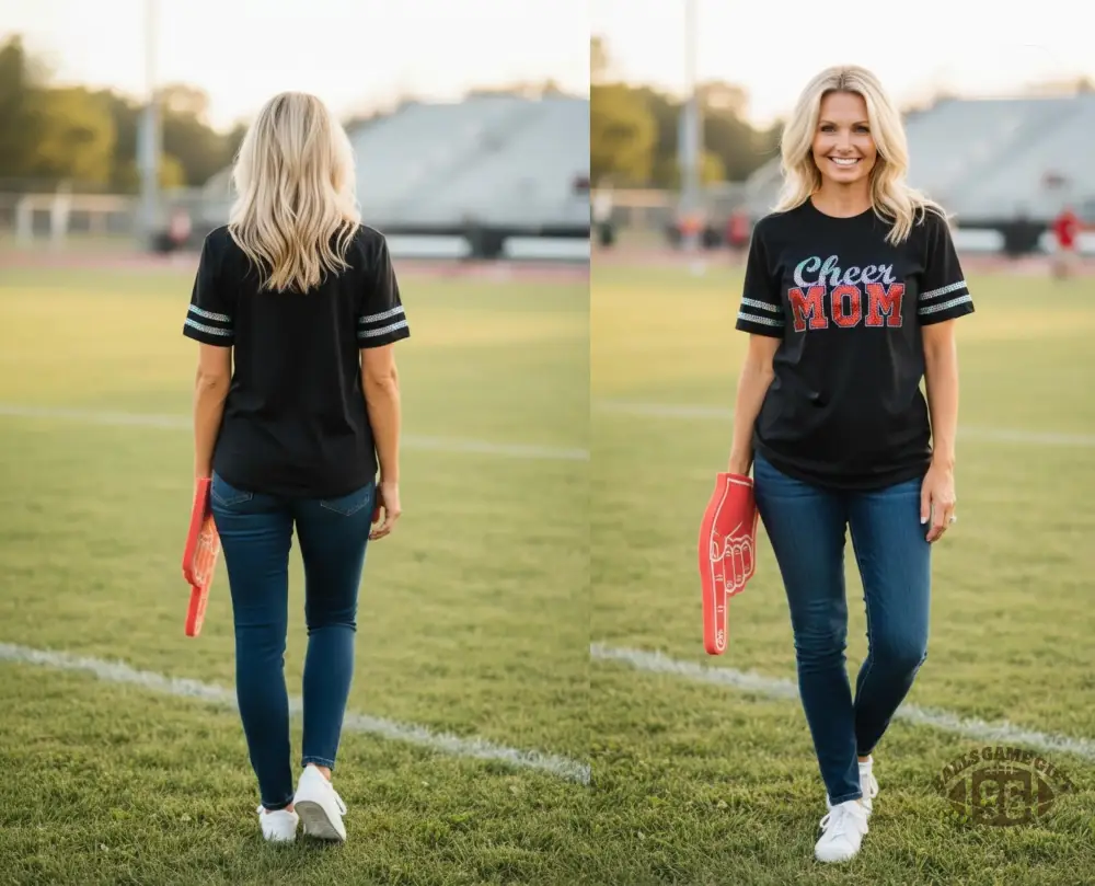 Your Go-To Cheer Mom Shirt ✨ Sparkly, Bold & Perfect for Game Day
