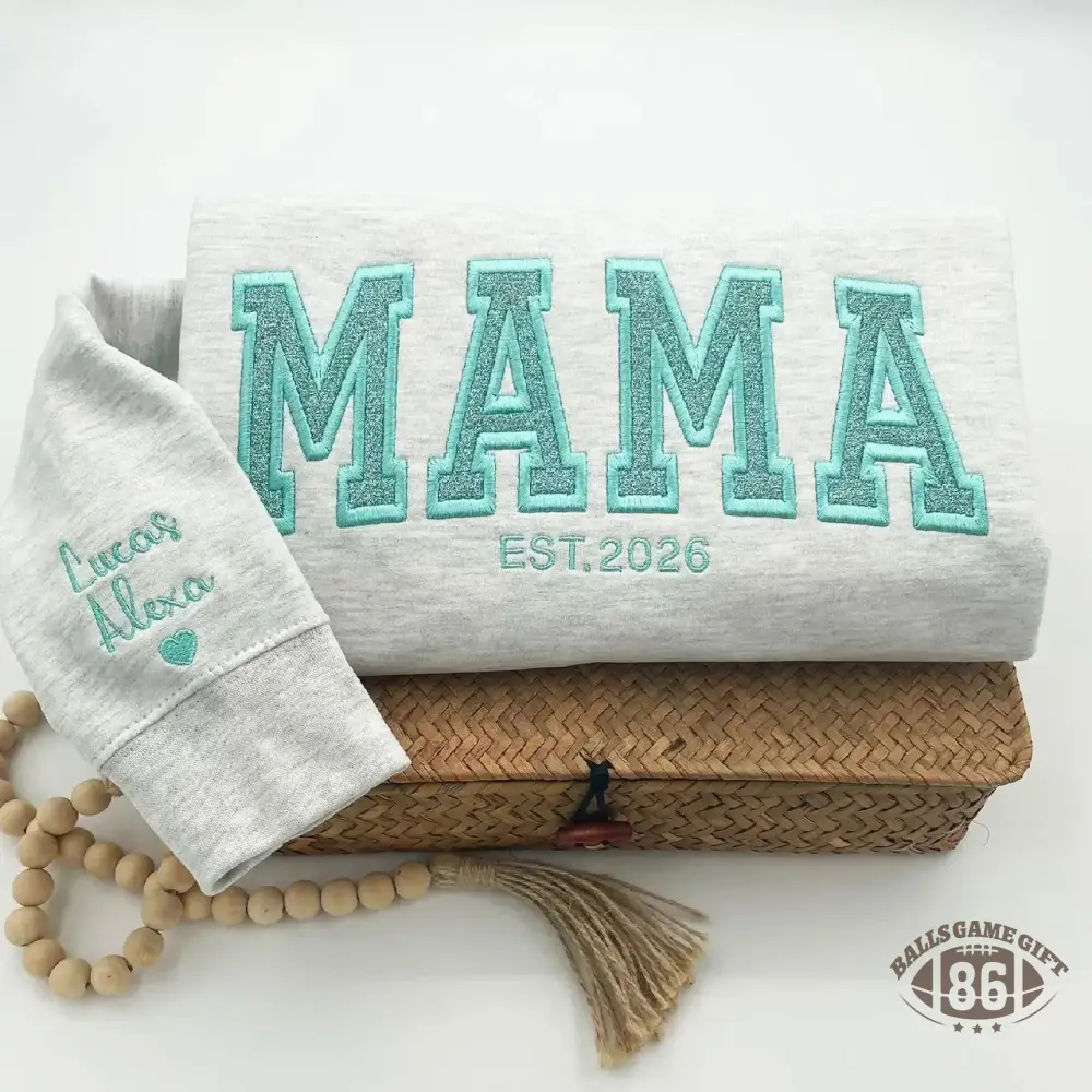  Embroidered Glitter "MAMA" Summer Sweatshirt | Personalized Mom Crewneck with Kids Names