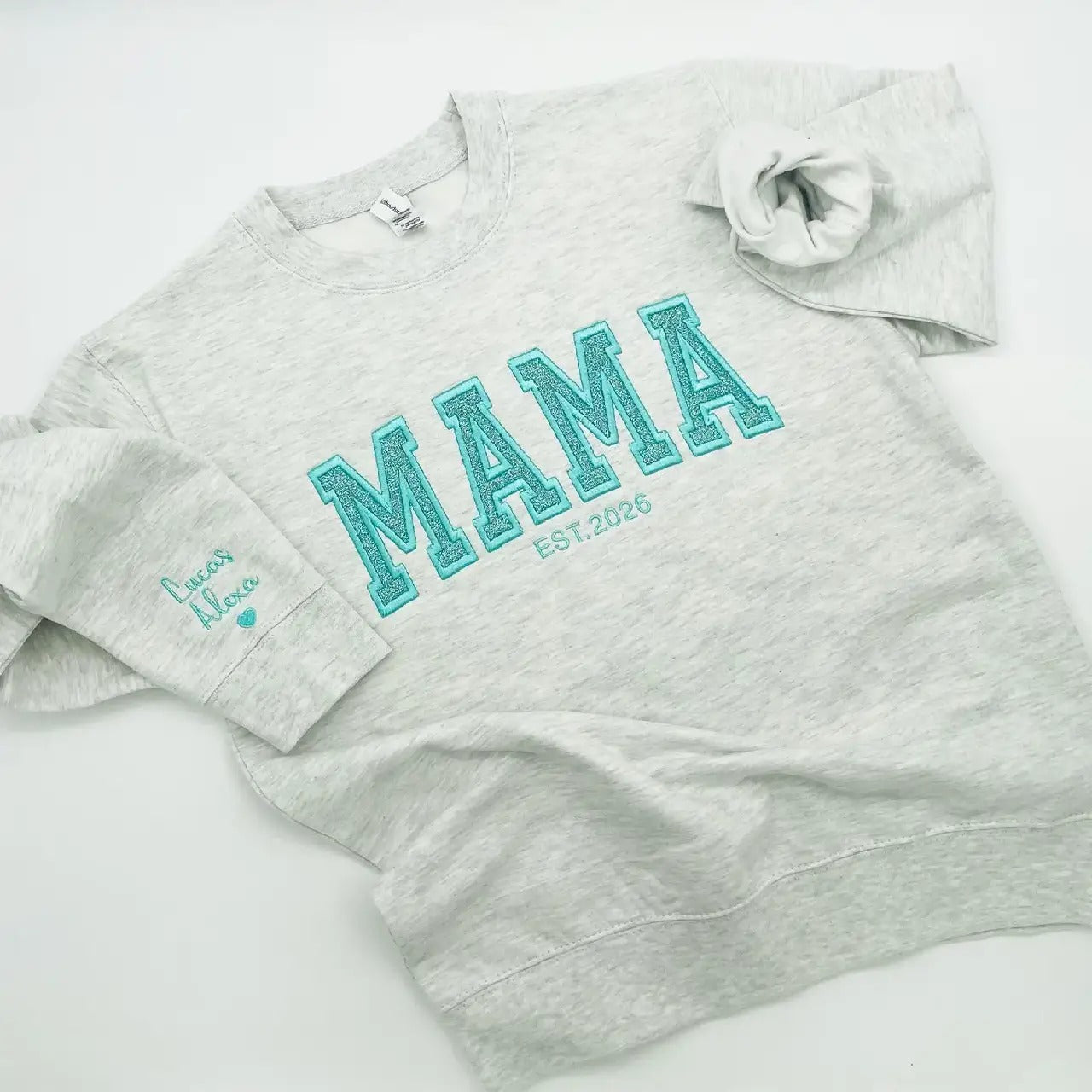  Embroidered Glitter "MAMA" Summer Sweatshirt | Personalized Mom Crewneck with Kids Names