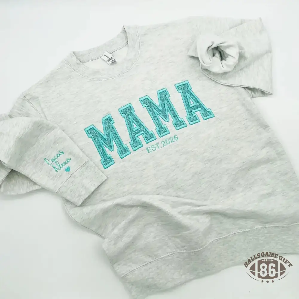  Embroidered Glitter "MAMA" Summer Sweatshirt | Personalized Mom Crewneck with Kids Names