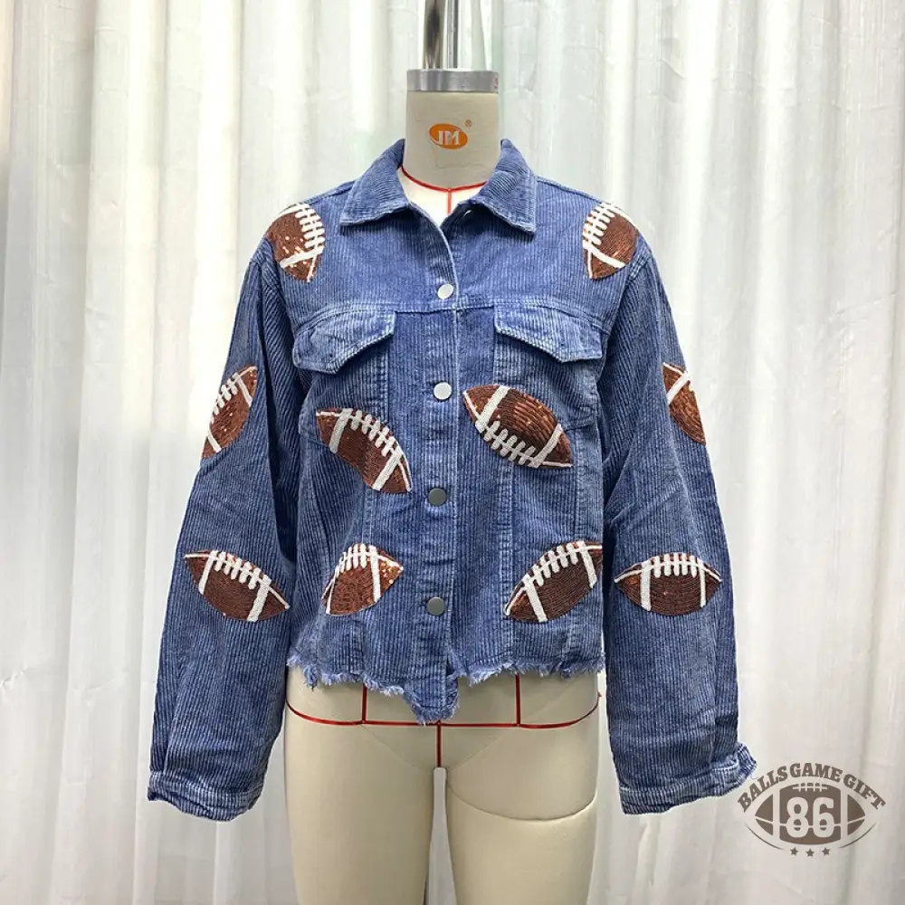 Lapel Jacket Sequin Embroidered Corduroy Rugby Top