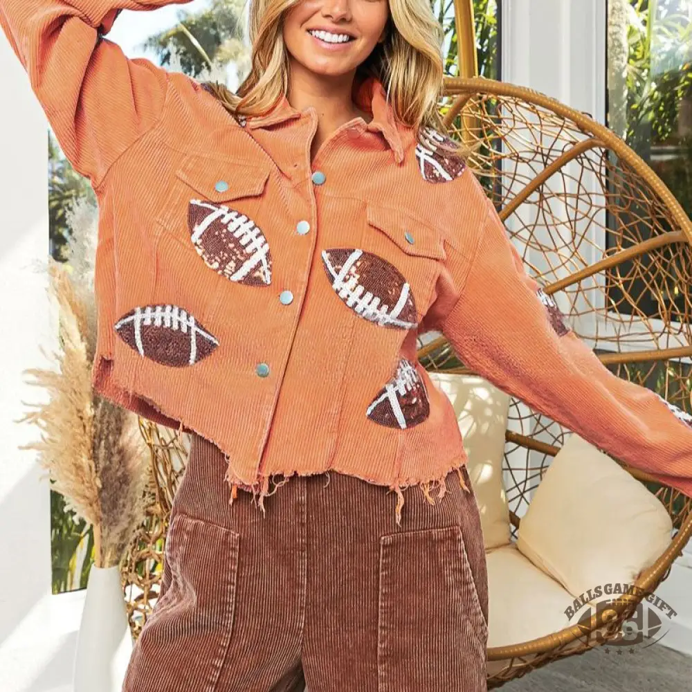 Lapel Jacket Sequin Embroidered Corduroy Rugby Top