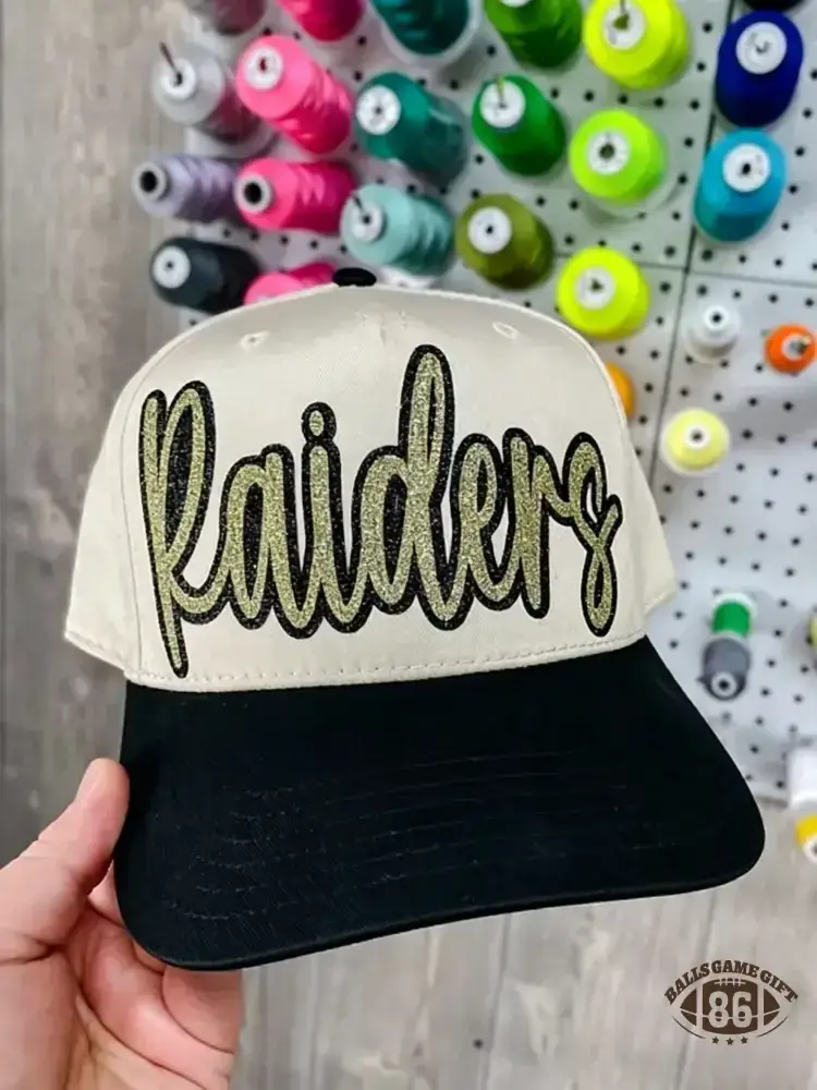 Las Vegas Raiders Inspired Glitter Script Hat - Sparkly Letter Adjustable Trucker Cap
