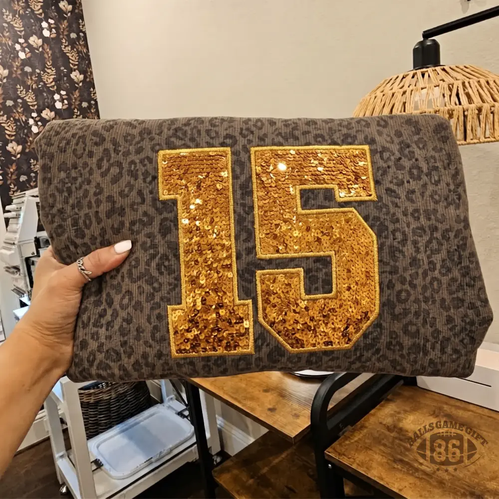 Leopard Corduroy Quarter Zip Sweatshirt, Custom Sequin Number Game Day Pullover