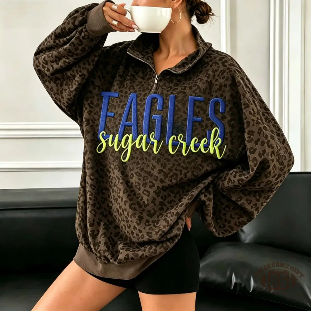 Leopard Half Zip Sweatshirt,  Custom Embroidery Team Name Oversized Sweatshirt