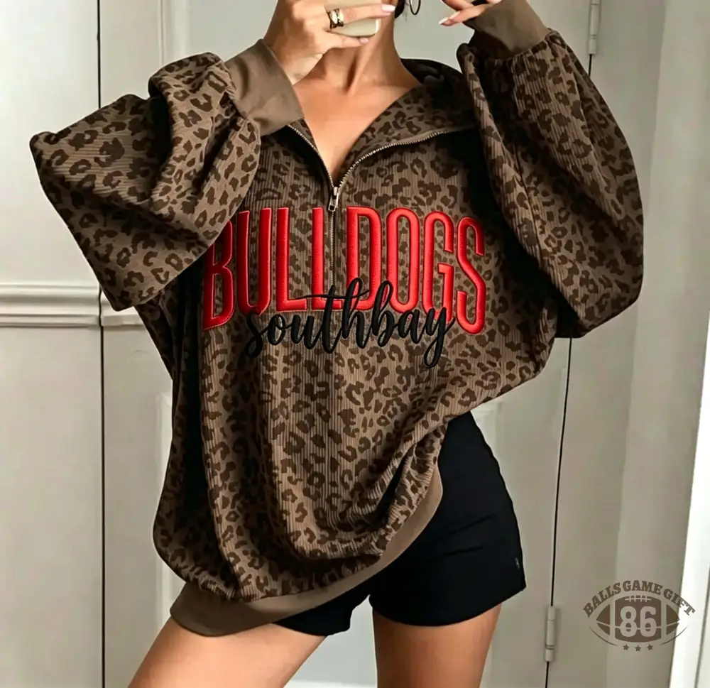 Leopard Half Zip Sweatshirt,  Custom Embroidery Team Name Oversized Sweatshirt