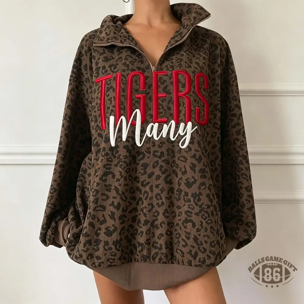 Leopard Half Zip Sweatshirt,  Custom Embroidery Team Name Oversized Sweatshirt