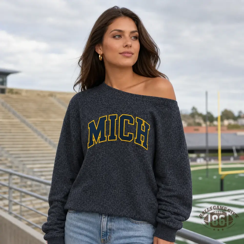 Leopard Off Shoulder Game Day Sweatshirt, Womens Oversized Team Letter Print Pullover