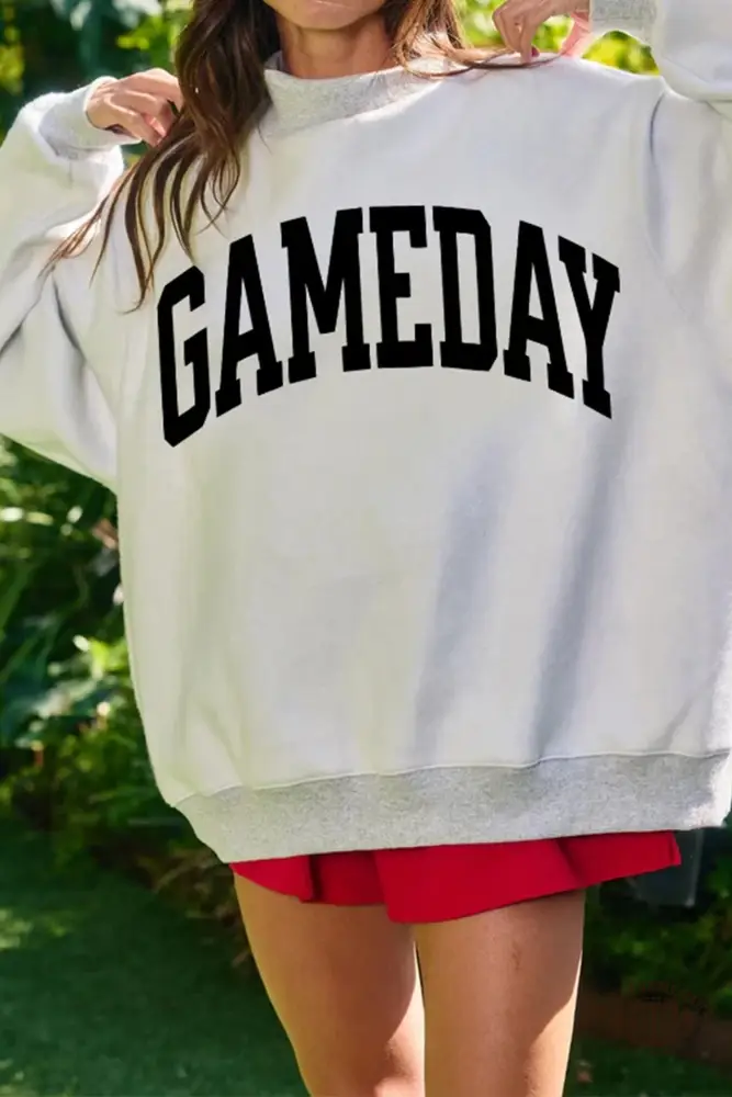 Light Gray High Neck GAMEDAY Football Reversible Sweatshirt | Double-Sided Printed Pullover