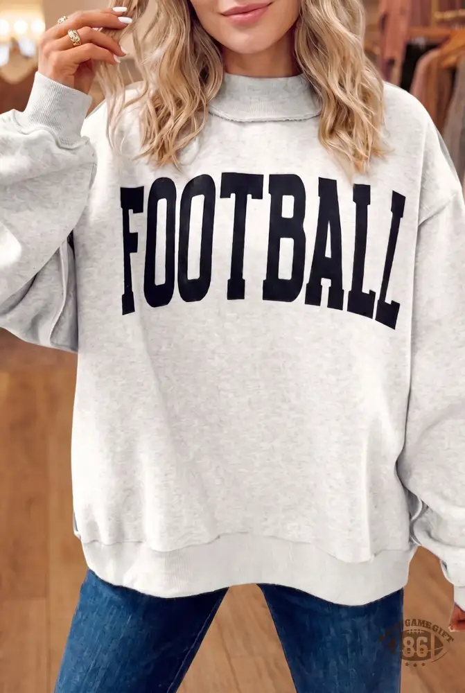 Light Gray High Neck GAMEDAY Football Reversible Sweatshirt | Double-Sided Printed Pullover