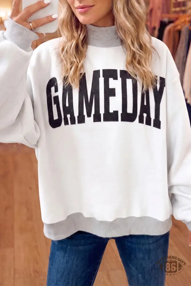 Light Gray High Neck GAMEDAY Football Reversible Sweatshirt | Double-Sided Printed Pullover
