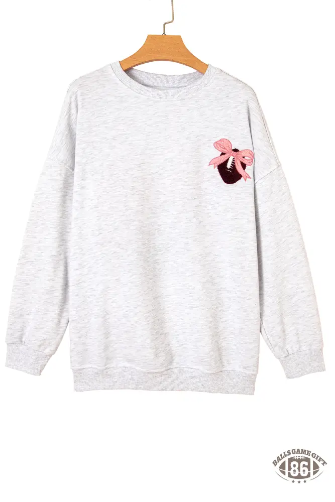 Light Grey Embroidered Football Bow Back Long Sleeve Sweatshirt