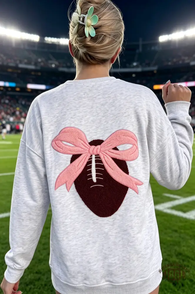 Light Grey Embroidered Football Bow Back Long Sleeve Sweatshirt