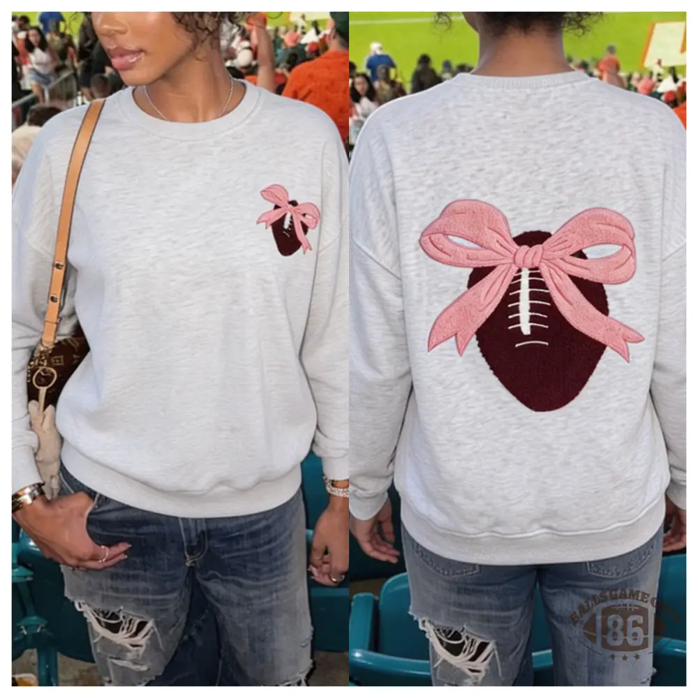 Light Grey Embroidered Football Bow Back Long Sleeve Sweatshirt