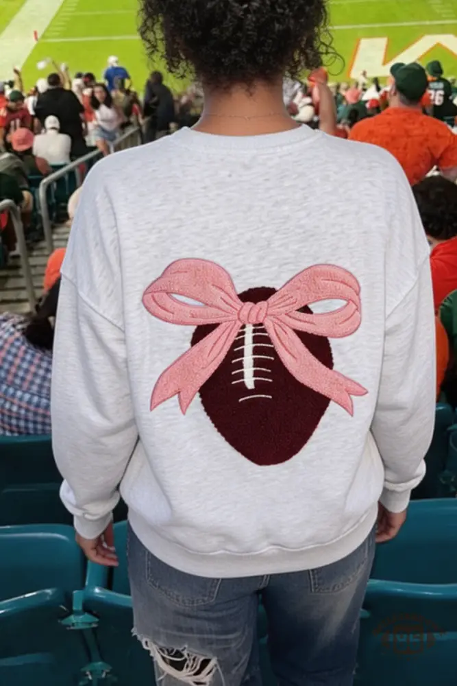 Light Grey Embroidered Football Bow Back Long Sleeve Sweatshirt