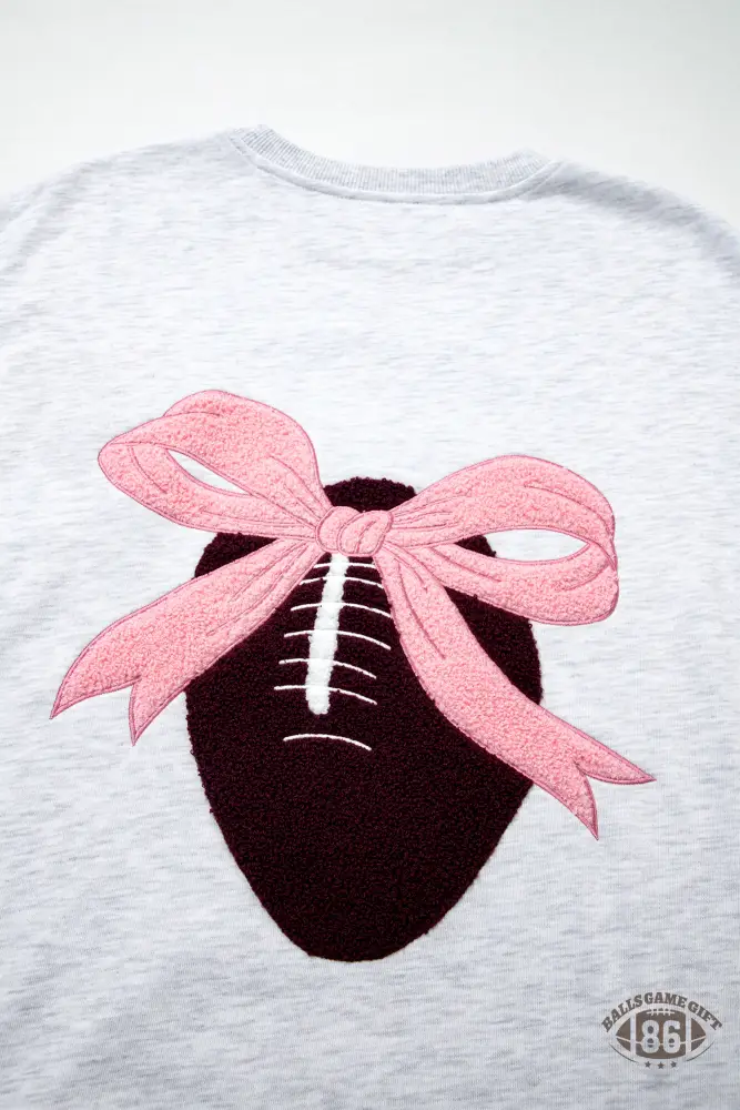 Light Grey Embroidered Football Bow Back Long Sleeve Sweatshirt