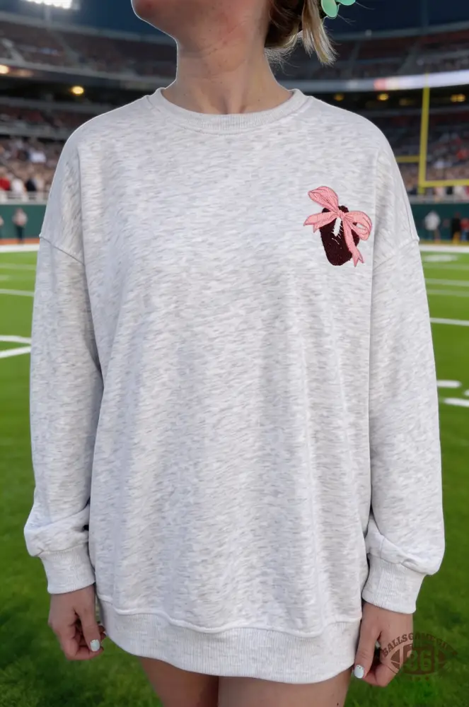 Light Grey Embroidered Football Bow Back Long Sleeve Sweatshirt