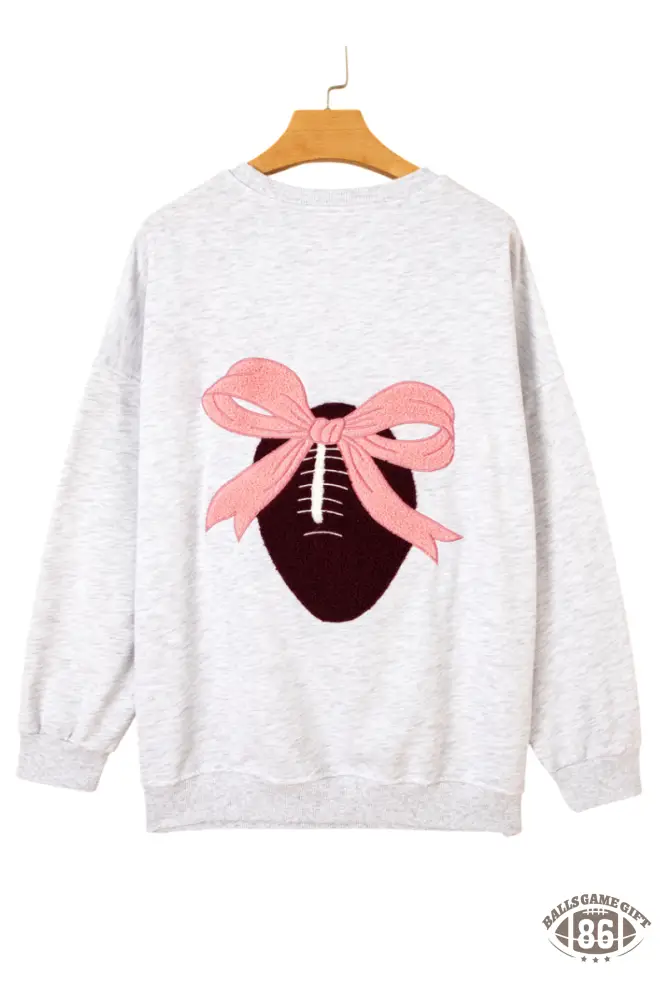 Light Grey Embroidered Football Bow Back Long Sleeve Sweatshirt