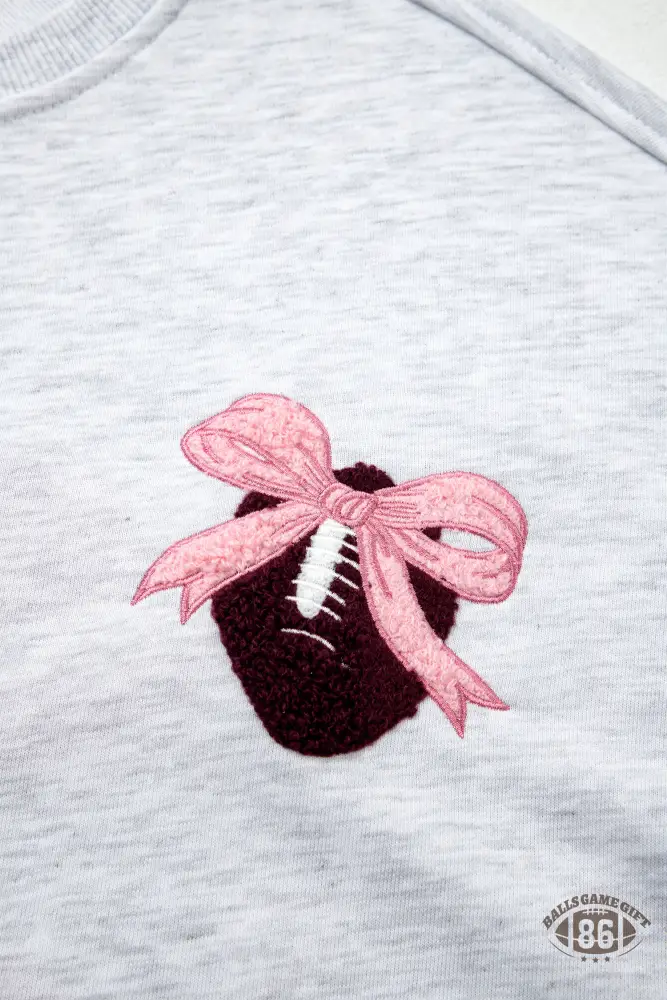 Light Grey Embroidered Football Bow Back Long Sleeve Sweatshirt